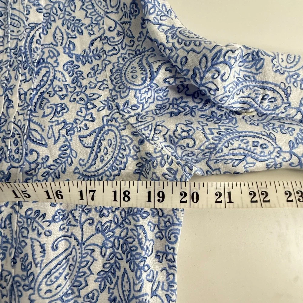 J.McLaughlin Linen Dress Womens S Blue Paisley Shift‎ Roll Tab Coastal